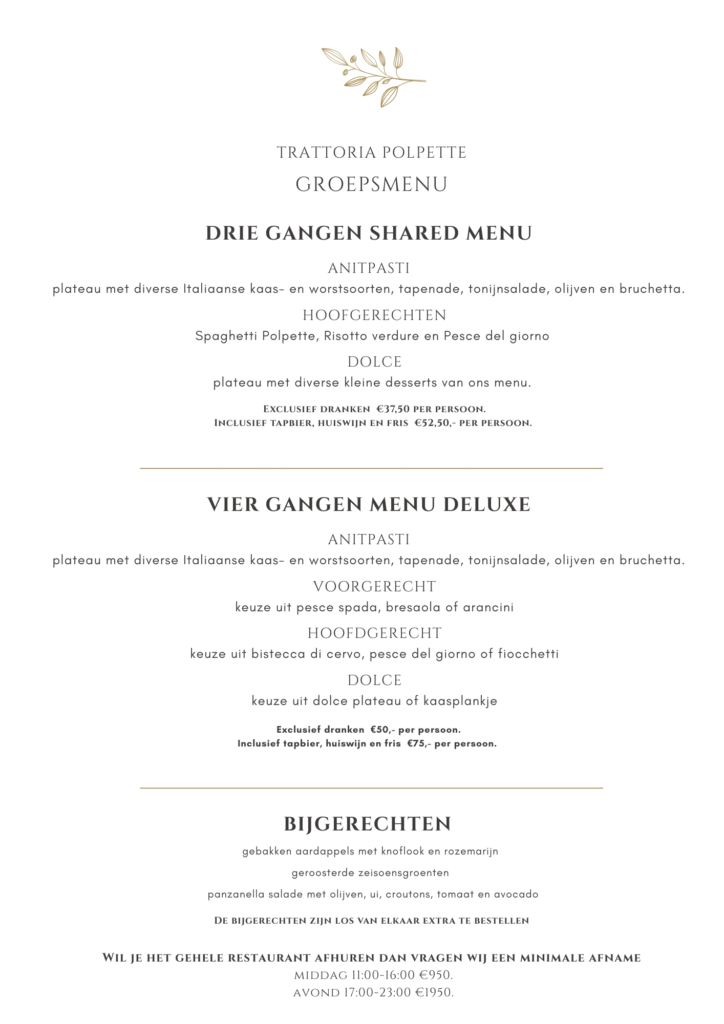 Groepsmenu Trattoria Polpette Utrecht